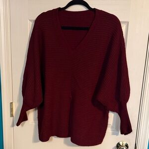 SHEIN Deep Red V-Neck Sweater